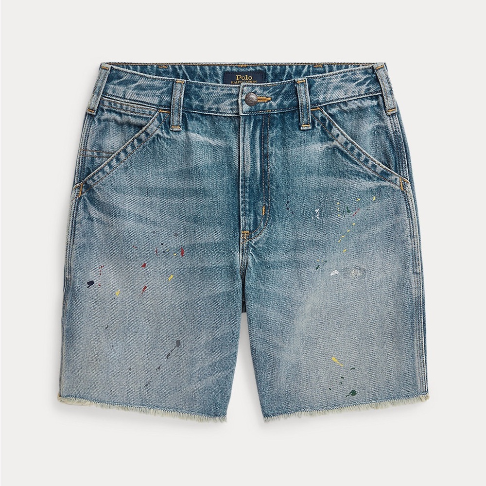 NWT POLO Ralph Lauren Boys Paint-Print Denim Carpenter Short Size 14